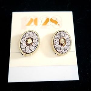 1928 art deco clip on retro oval bling earrings